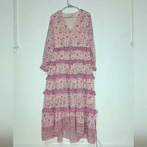 Love The Label Women's Large Tippy Border Boho Western Floral Maxi Dress